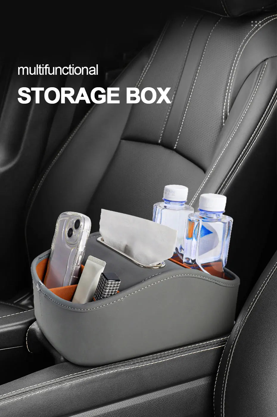 SEAMETAL 5 in 1 Storage Box Center Console Armrest Extension Organizer wtih Tissue Holder Cup Holder Universal Arm Rest Box