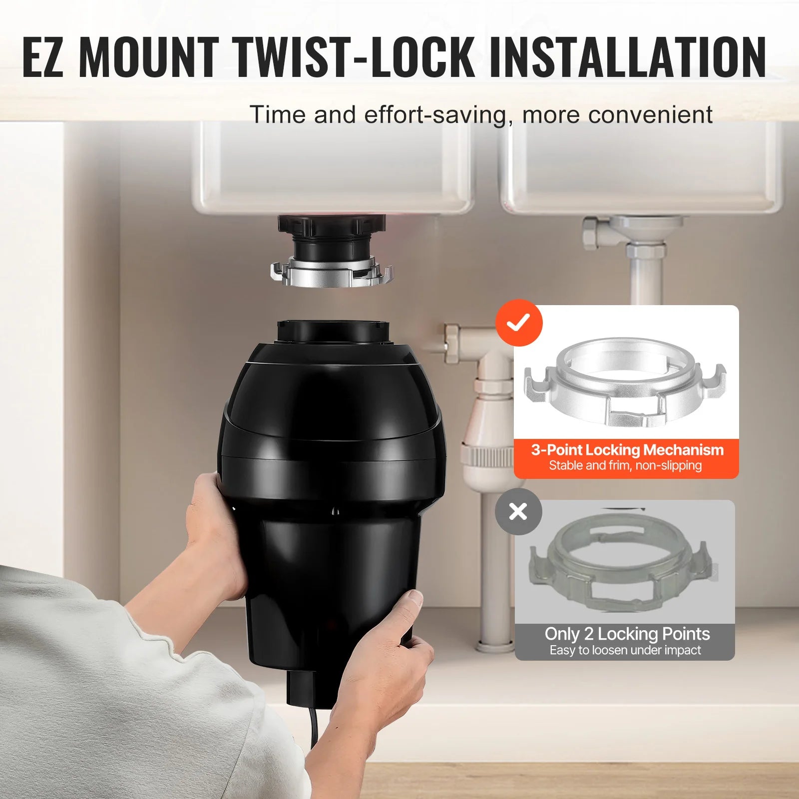 Garbage Disposal Continuous Feed Food Waste Disposer for Kitchen Sink