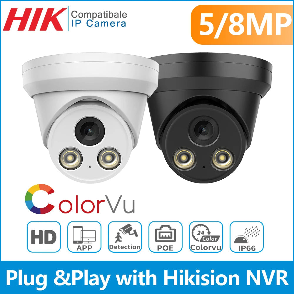 Hikvision Compatible IP Camera 5MP HD 8MP 4K ColorVu Dome POE Home Security Protection Built-in Mic CCTV Surveillance Video IPC