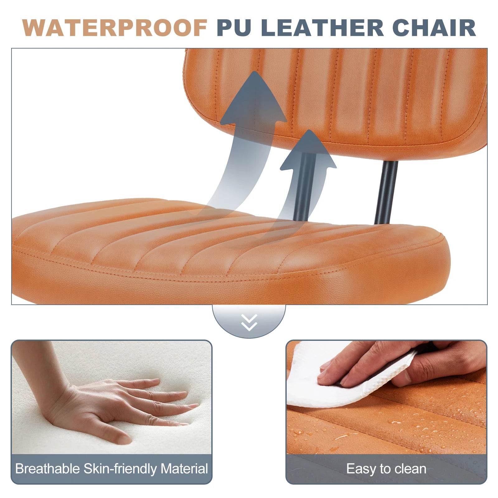 Armless Office Desk Chair with Lumbar Support & Swivel Wheels