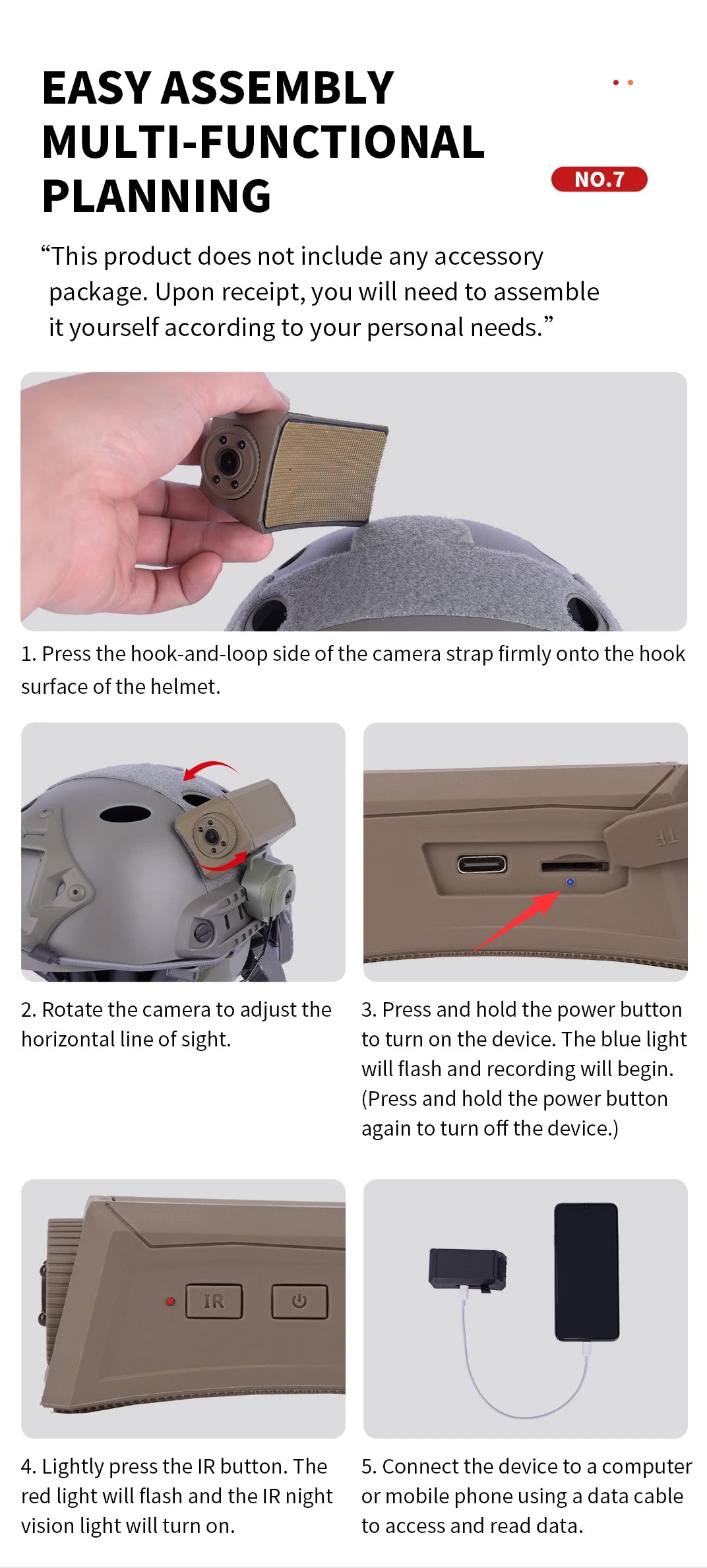 Tactical Helmet Camera with 720P HD Video Recording