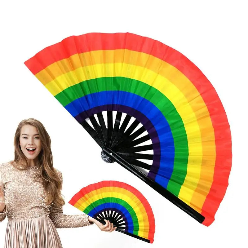 Ventaglio pieghevole arcobaleno con stecche in bambù