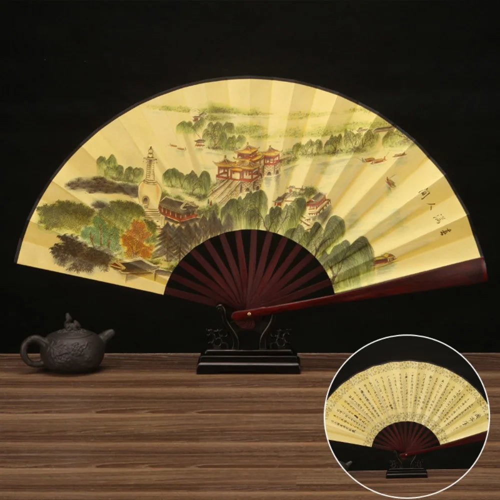 Leque dobrável de estilo chinês com padrão impresso