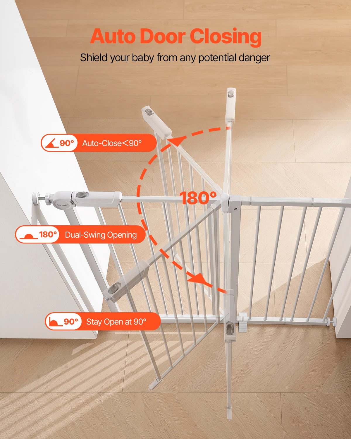 Adjustable Baby Gate with Auto-Close Door for Stairs and Doorways