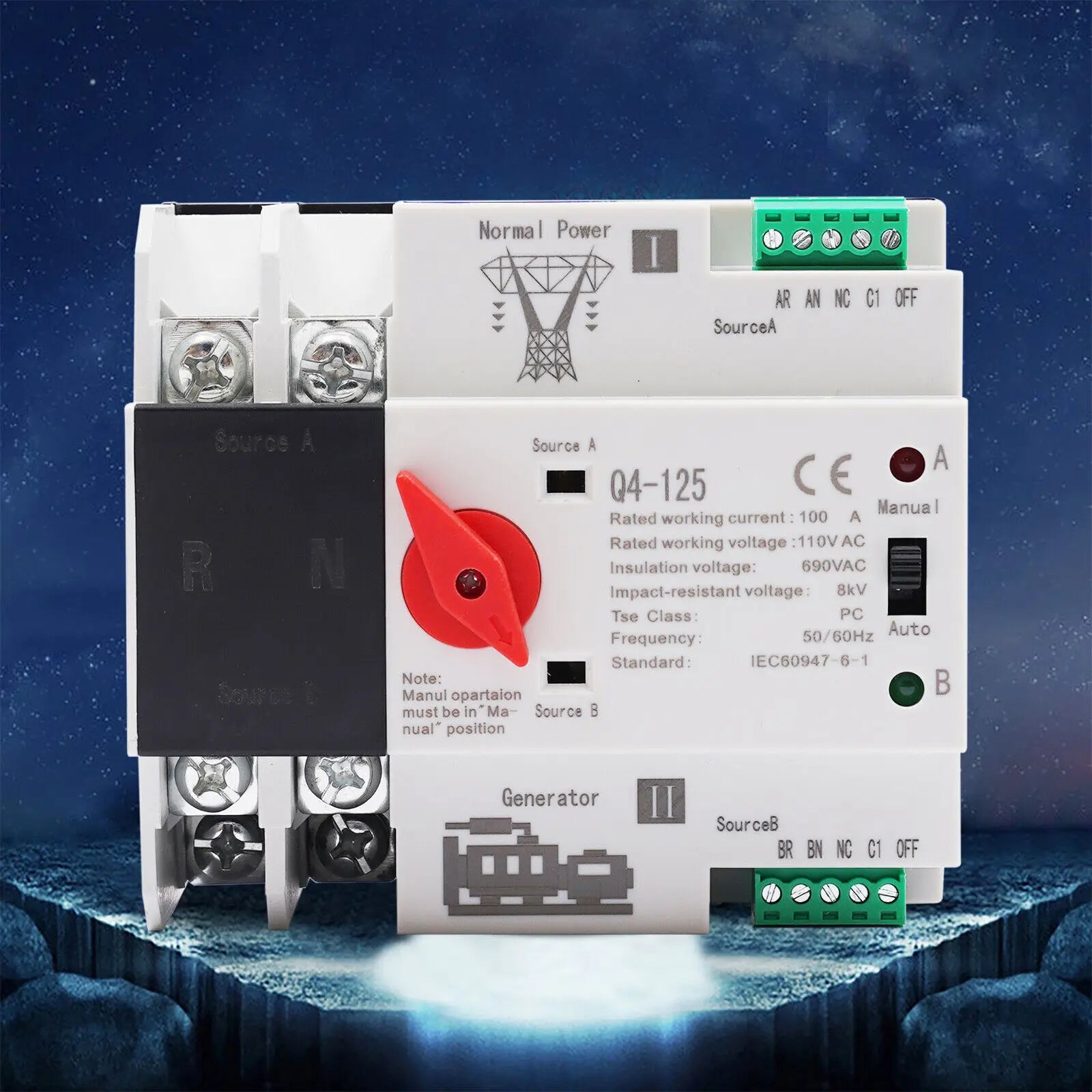 100A Dual Power Automatic Transfer Switch 2P ATS 110V