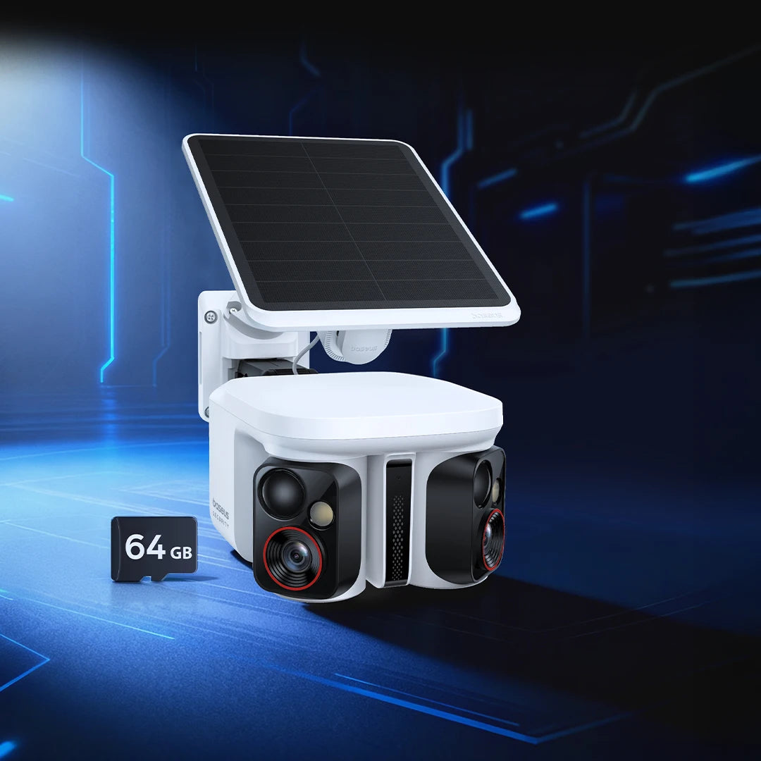 Cameră de securitate exterioară Dual Lens 3K cu alimentare solară și urmărire AI