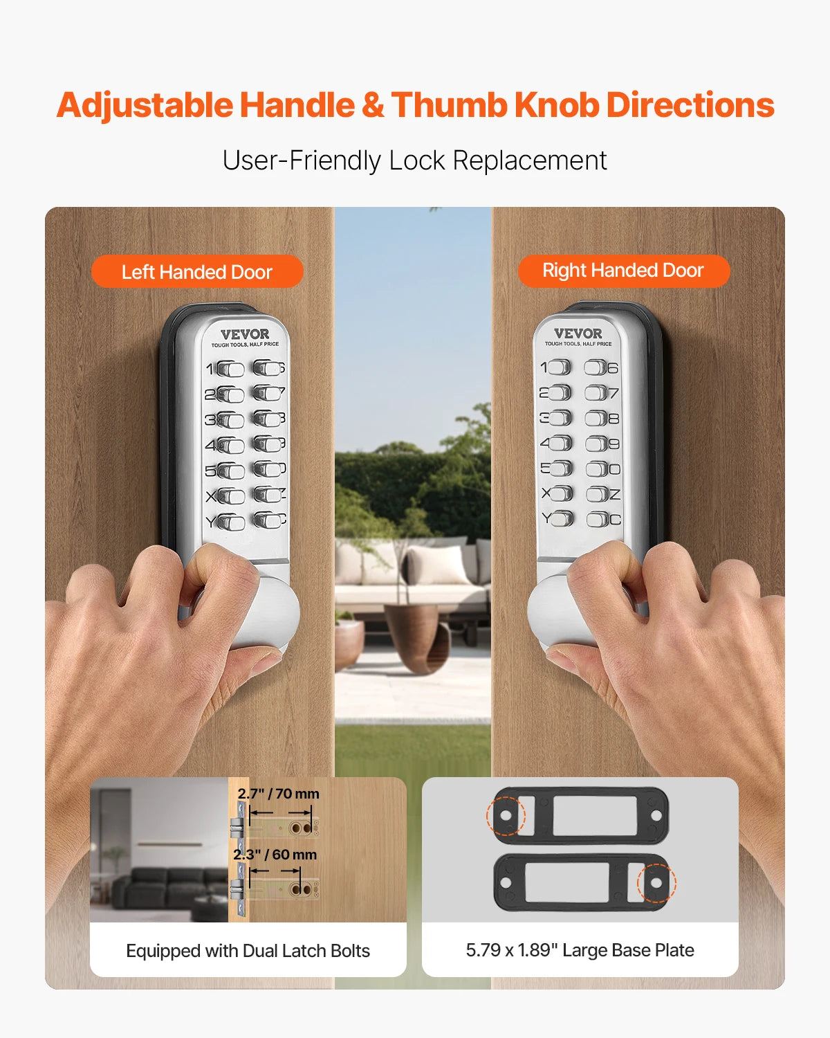 Mechanical Keyless Entry Door Lock with Auto Lock & Keypad