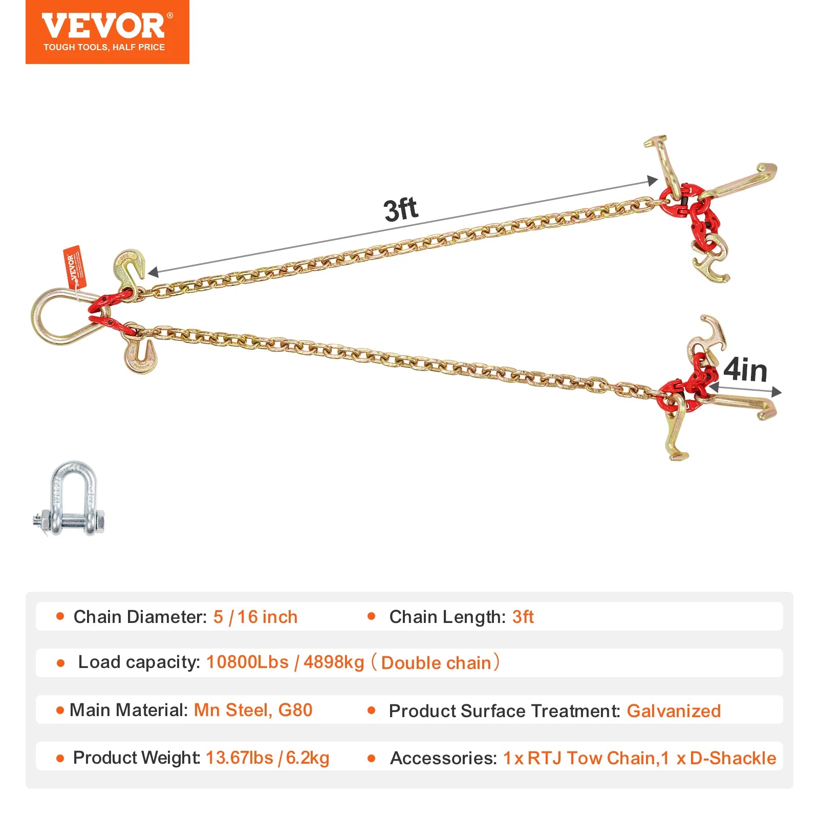 Tažný řetěz G80 V s RTJ a háky Grab, nosnost 10800 lbs