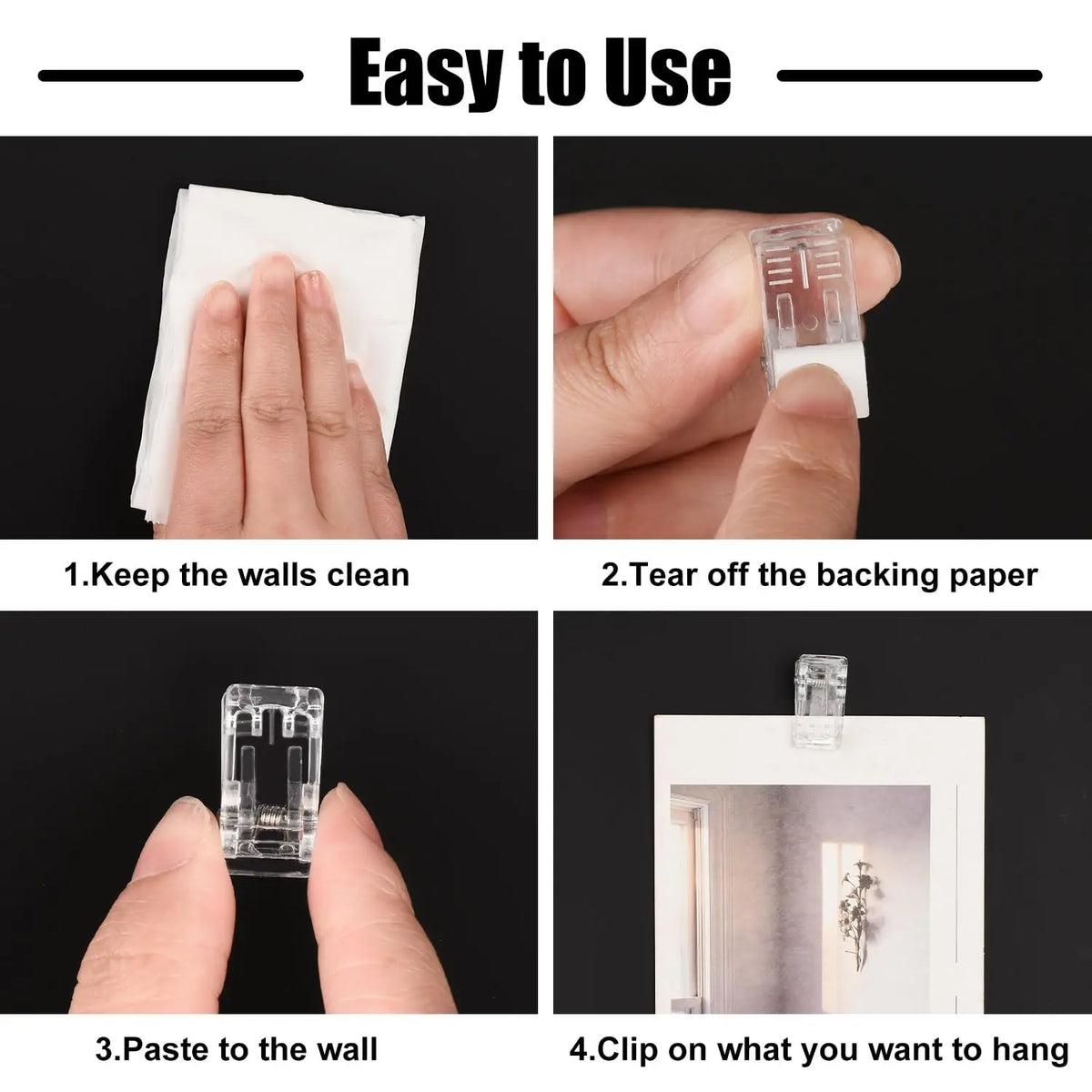 Self-Adhesive Spring Clips for Wall Photos and Tapestries, Clear