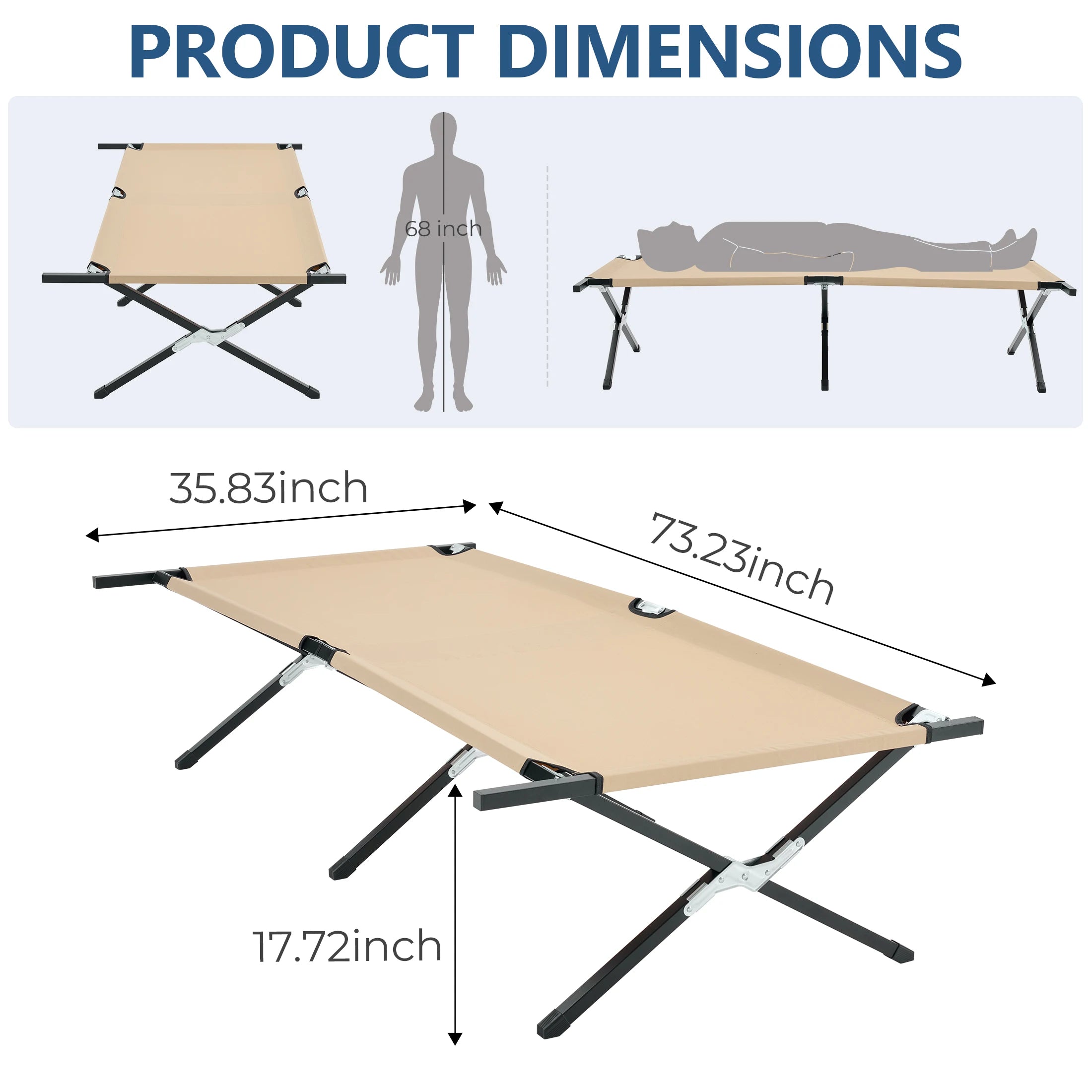 Portable Folding Camping Cot Bed 300 lbs Capacity 73" x 36"