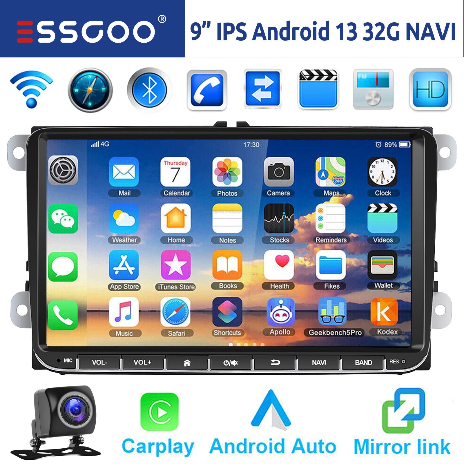 9" Android 14 4G+64G langaton Carplay autostereo GPS NAVI WIFI RDS FM BT EQ VW Golf 5 6 Passat Polo Touran Tiguan Caddy EOS varten