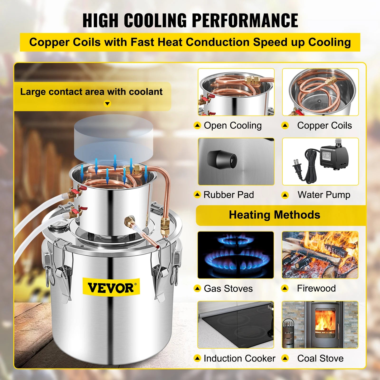 50L Alcohol Distiller Kit with Water Pump & Copper Coil