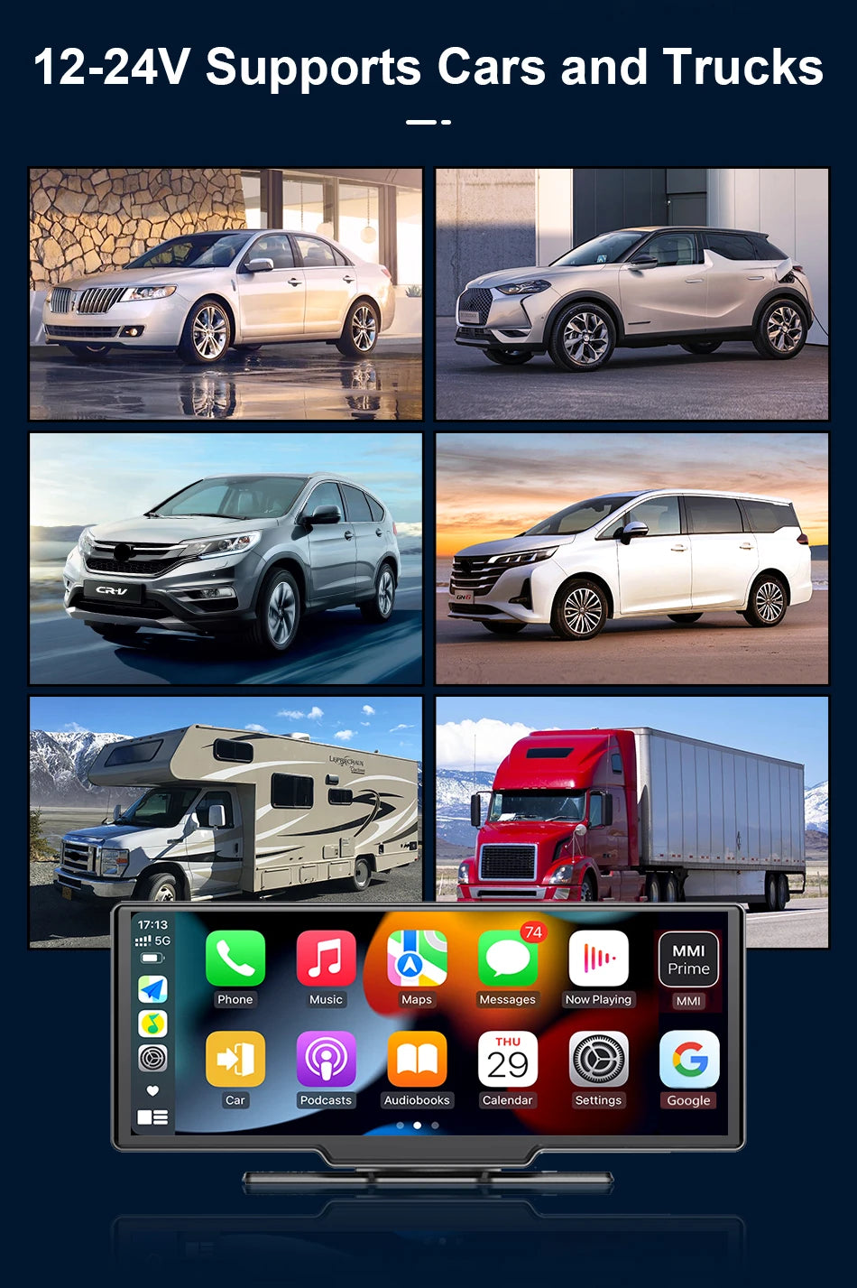 Wireless CarPlay Screen with 4K Dash Cam and GPS