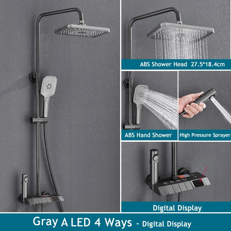 Rainfall Bathroom Shower System Set with Digital Display