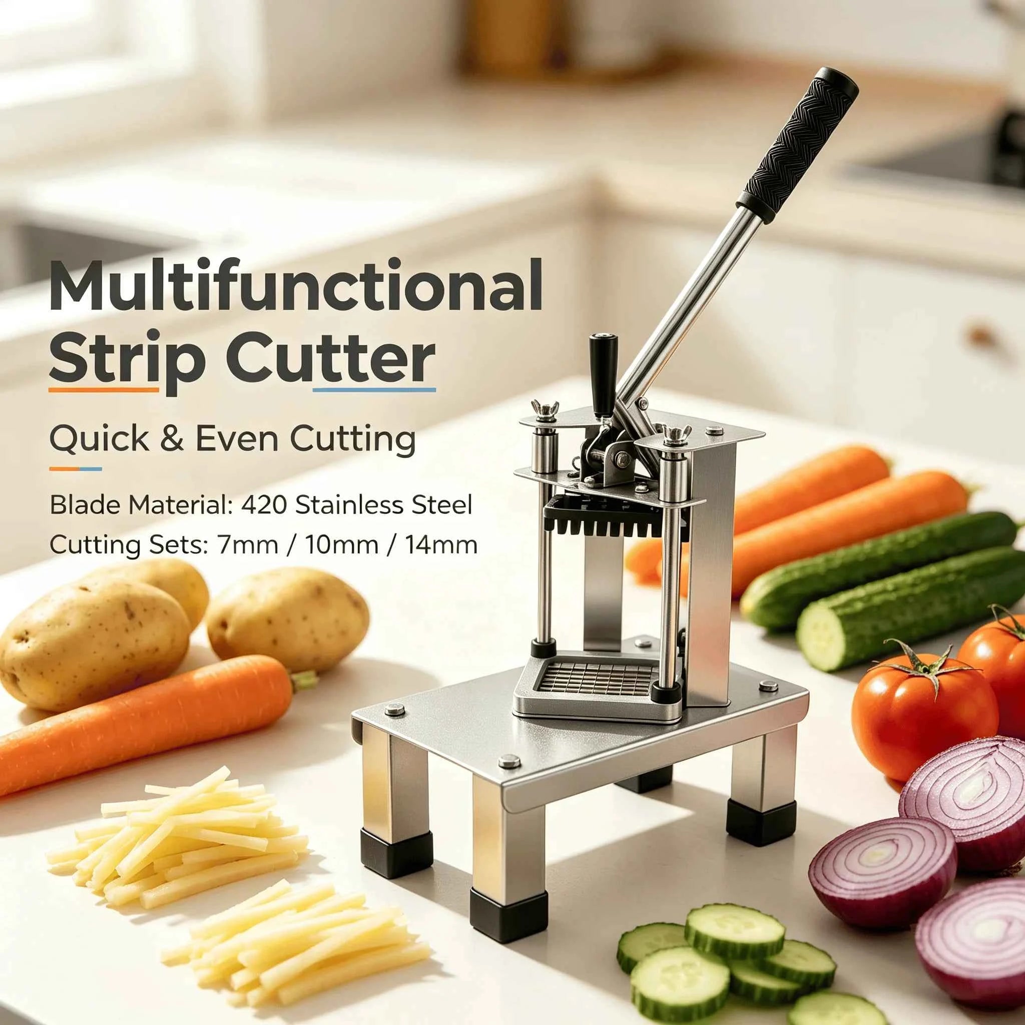 Commercial French Fry Cutter Kitchen Vegetable Dicer Multi-function Food Cutter with 3 Stainless Steel Blades for Home Restaurant