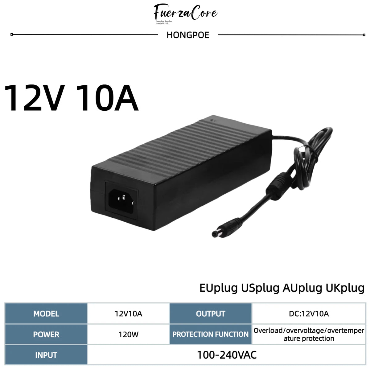 12 V DC Power Adapter, 2 A to 12.5 A Options
