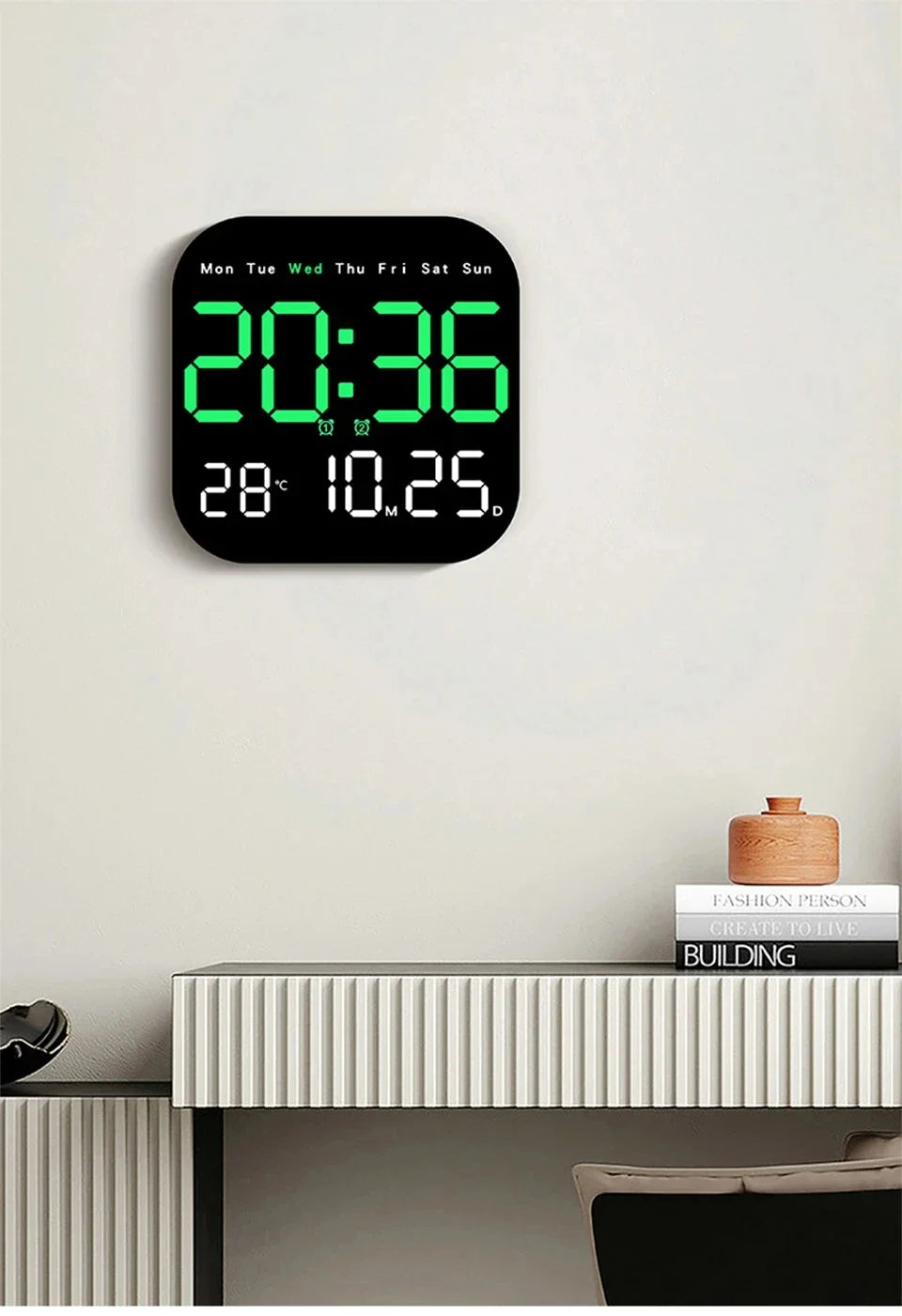 Digital Wall Clock LED Alarm Clock Large Display With Timing Function Remote Control Clock for Living Room Office Bedroom Decor
