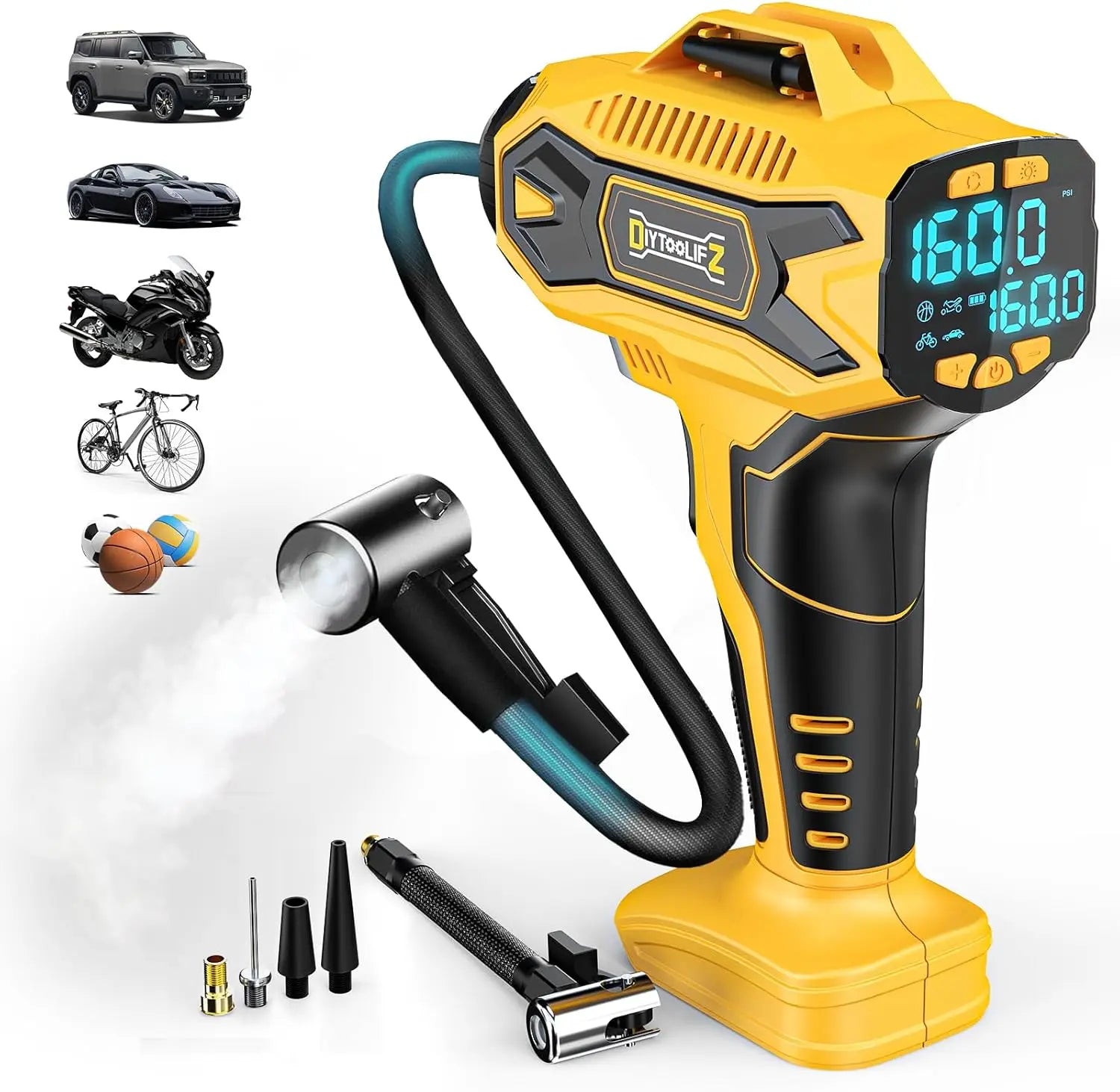 Cordless Digital Tire Inflator Kit for Dewalt 20V Batteries