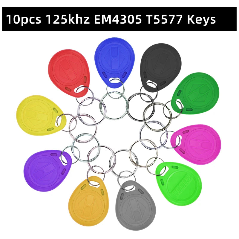 10pcs 125KHz T5577 Keyfobs Rewritable Duplicate Tag 5200 Proximity Copy Access Card ID Token Ring RFID Cloner Keychain