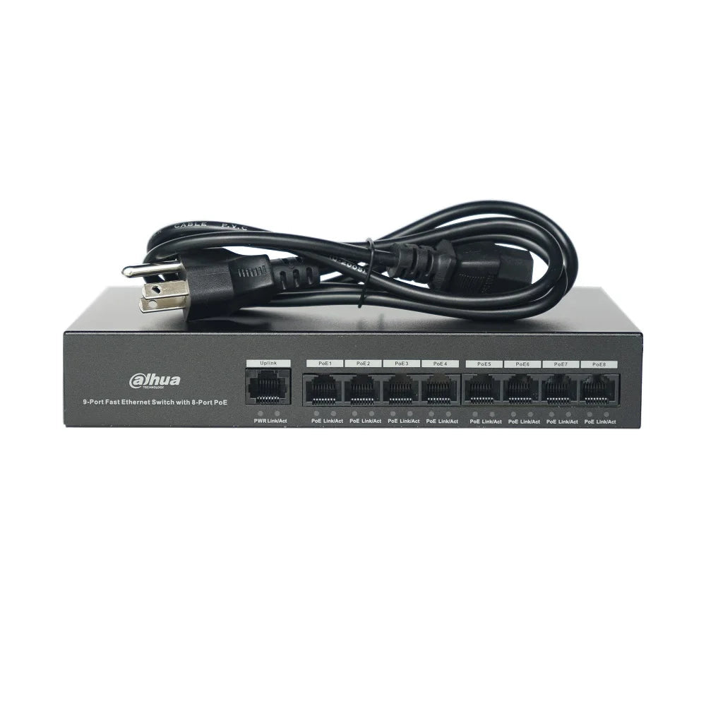 Dahua DH-S1300C-8ET1ET-DPWR 8-Port PoE Switch (Unmanaged), Support IEEE802.3af, IEEE802.3at standard, POE Network Switch