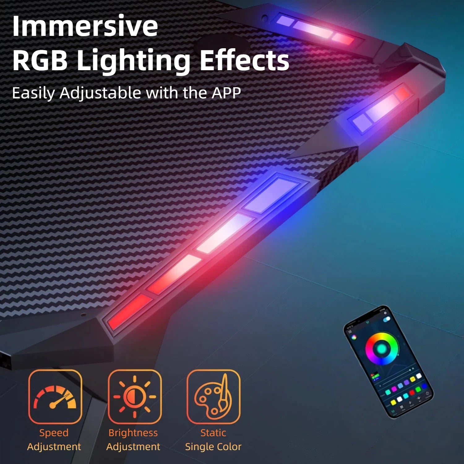 Y-Shaped RGB Gaming Desk with Cup Holder and Headphone Hook