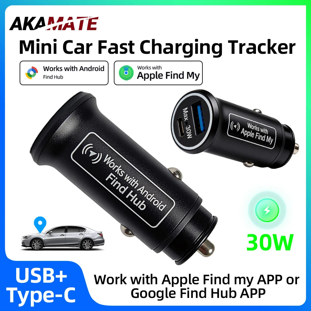 Încărcător auto 30W USB Type C cu locator GPS pentru Apple Find My App Android Find Hub APP Anti-loc Locator