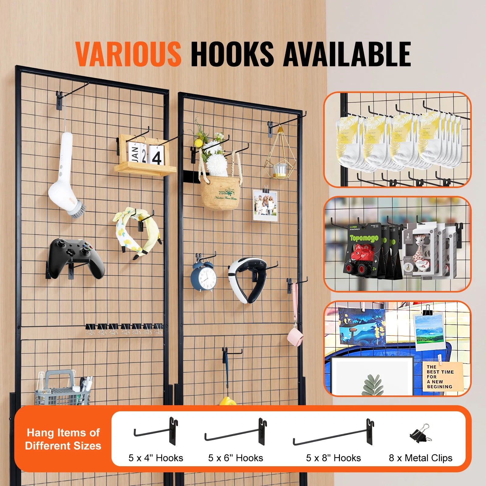 Grid Wall Display Panels with Hooks Double-Sided Rack Set