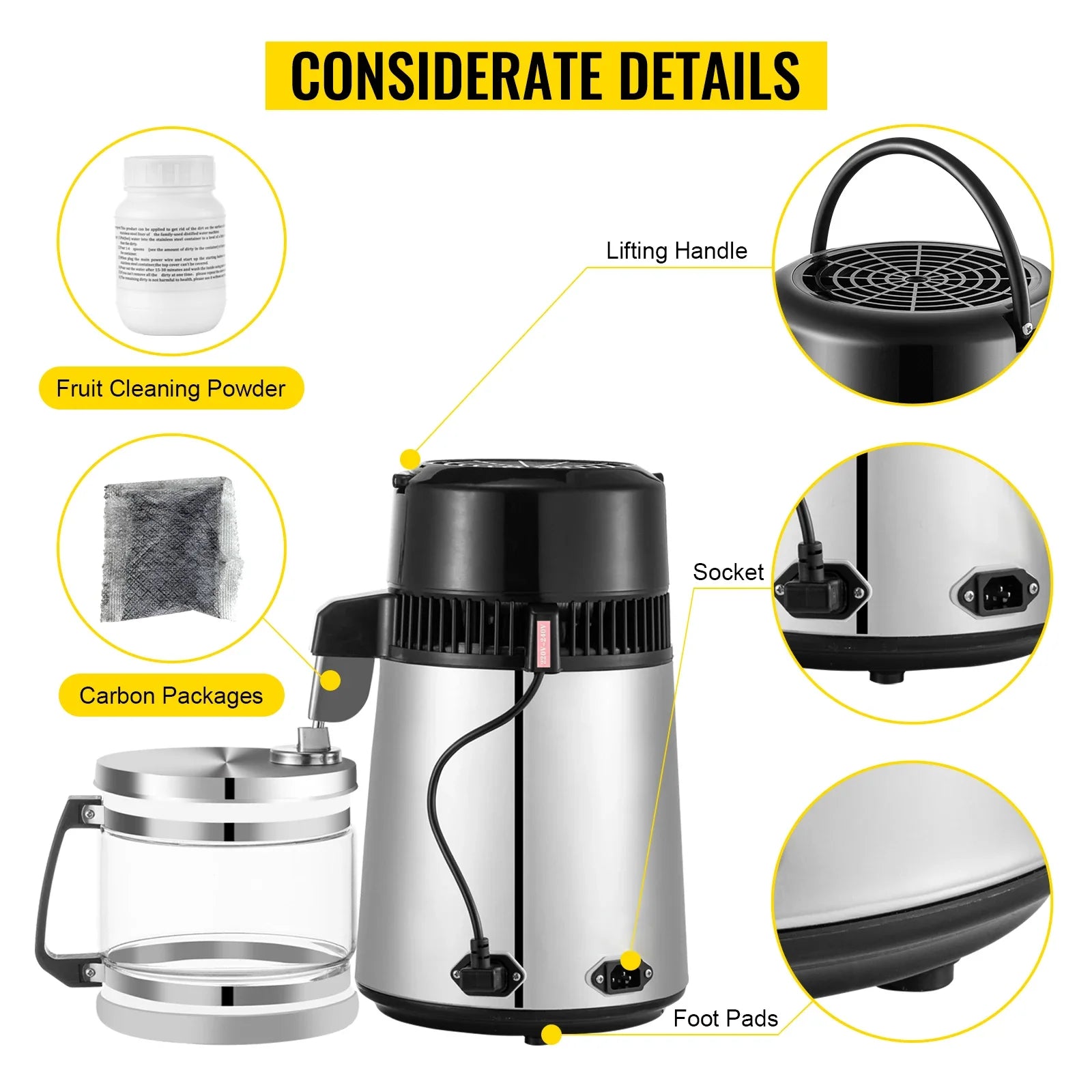 4L Water Distiller Machine 750W with Adjustable Temperature