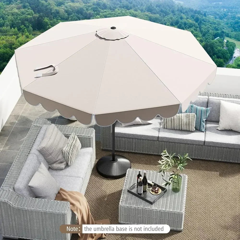 10-Foot 2-Tier Scalloped Patio Umbrella with Crank and 8 Ribs