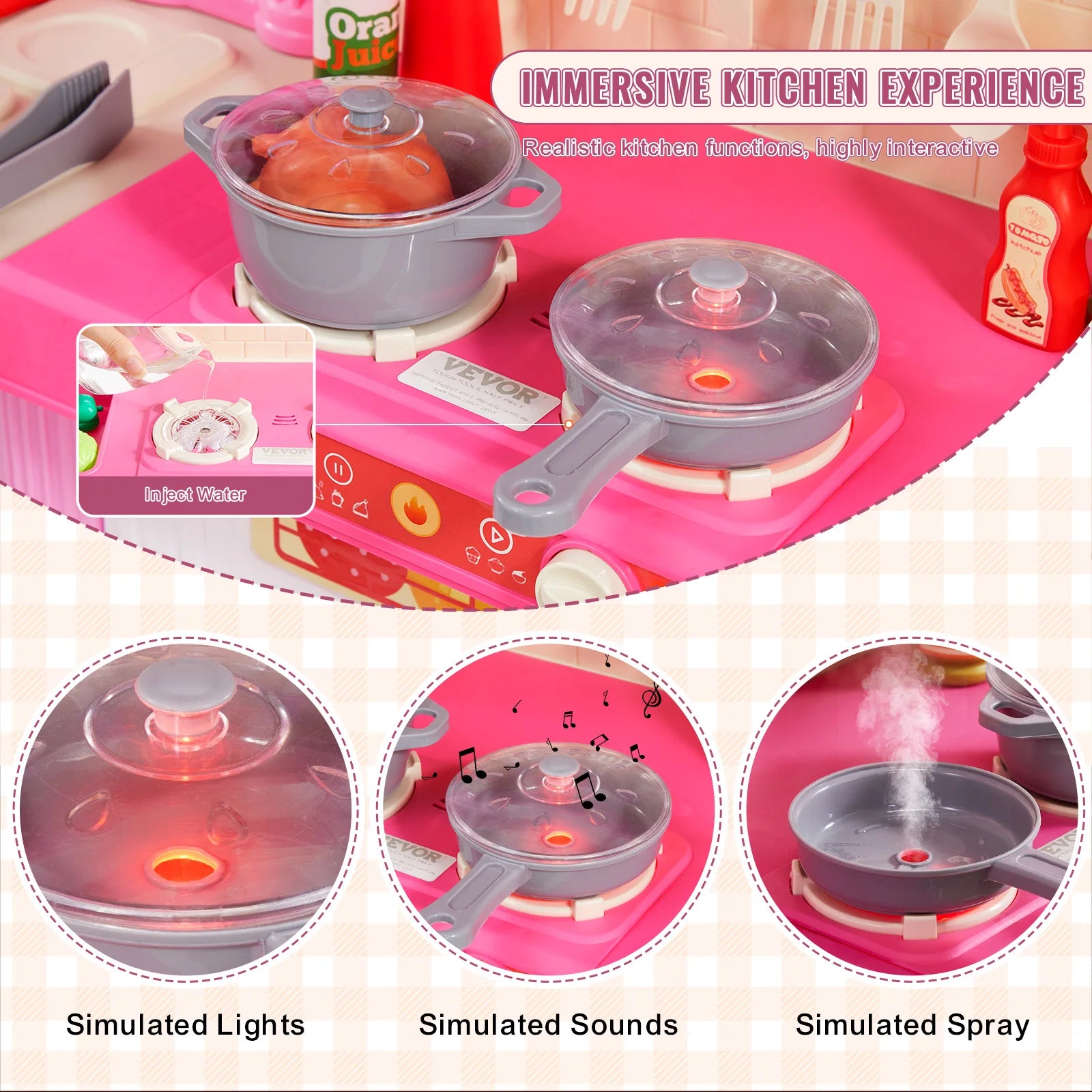 Set Cucina Giocattolo per Bambini 74 PEZZI con Luci e Suoni Gioco Chef 3-in-1