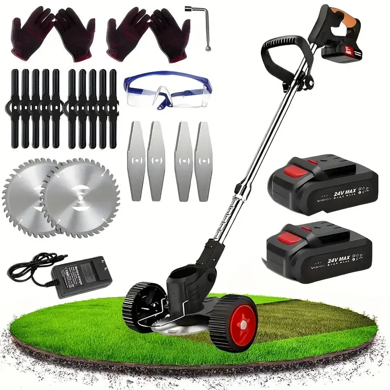 Cordless Lawn Trimmer with 2 Batteries & 3 Blade Types