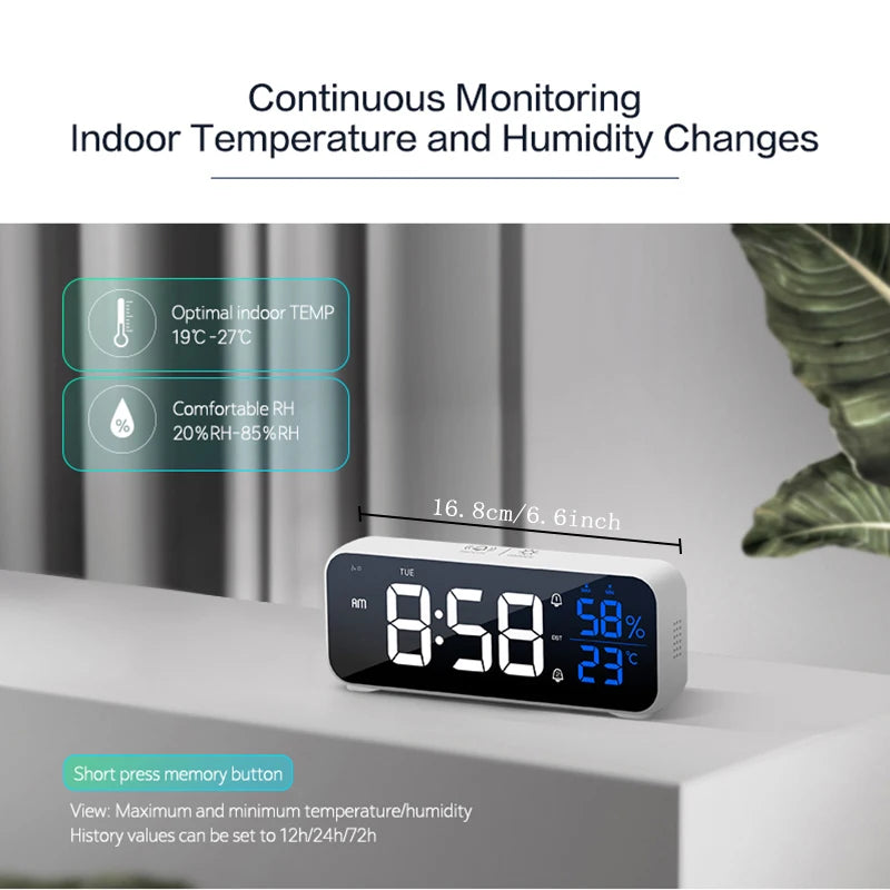 Digital Alarm Clock with Temperature, Dual Alarms & LED Display