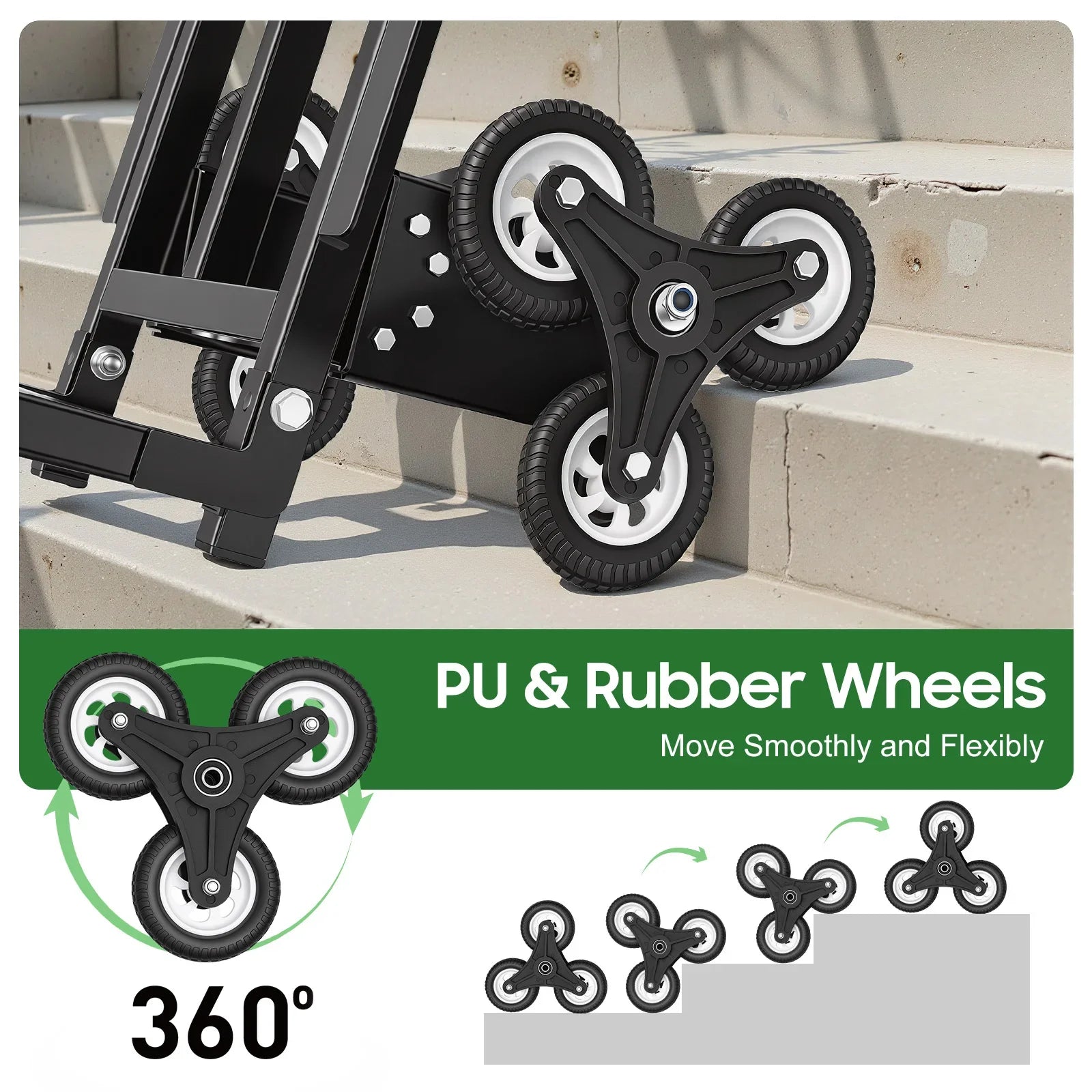 Stair Climbing Cart 460 lbs Folding Trolley with 6 Wheels