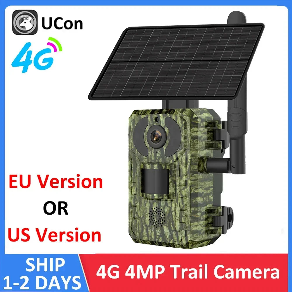 4G Sim Card LTE Cellular 4W Solar 7800mAh Battery Outdoor Hunting Trail Motion Activated Night Vision 4MP IP66 Wildlife Camera