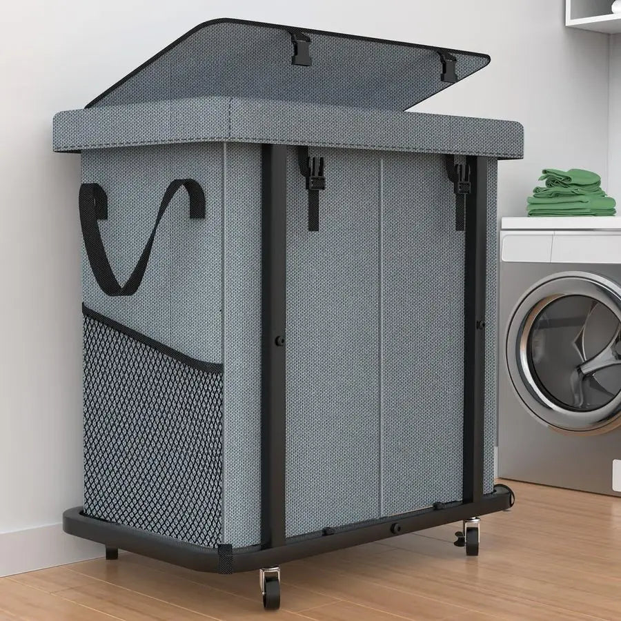 190L Rolling Laundry Hamper with Wheels, Metal Frame & Removable Bag