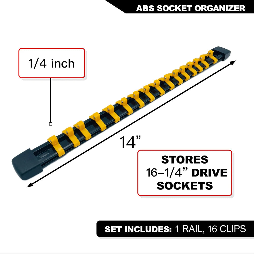 Socket Organizer Set 1/4-Inch 3/8-Inch 1/2-Inch Socket Organizer for Tool Box Drawer Drive Socket Trays, Socket Holder Clip Rail