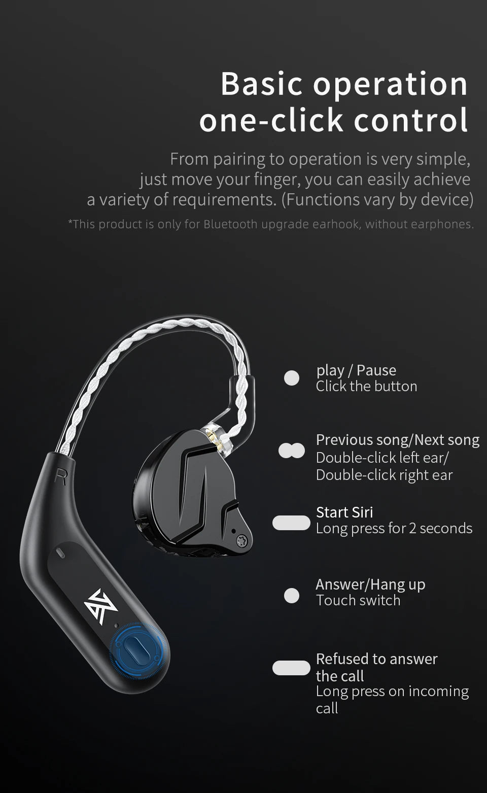 KZ AZ09 Wireless Upgrade Cable Bluetooth-compatible 5.2 HIFI Wireless Ear Hook C PIN Connector With Charging Case