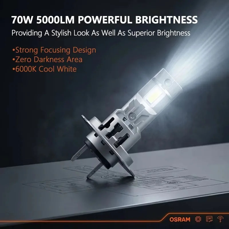 OSRAM Essential LED H7 H18 Car Headlight PX26d Socket Based LED 12V 70W 5000LM Bright Power High Low Beam 6000K Cool White Lamps