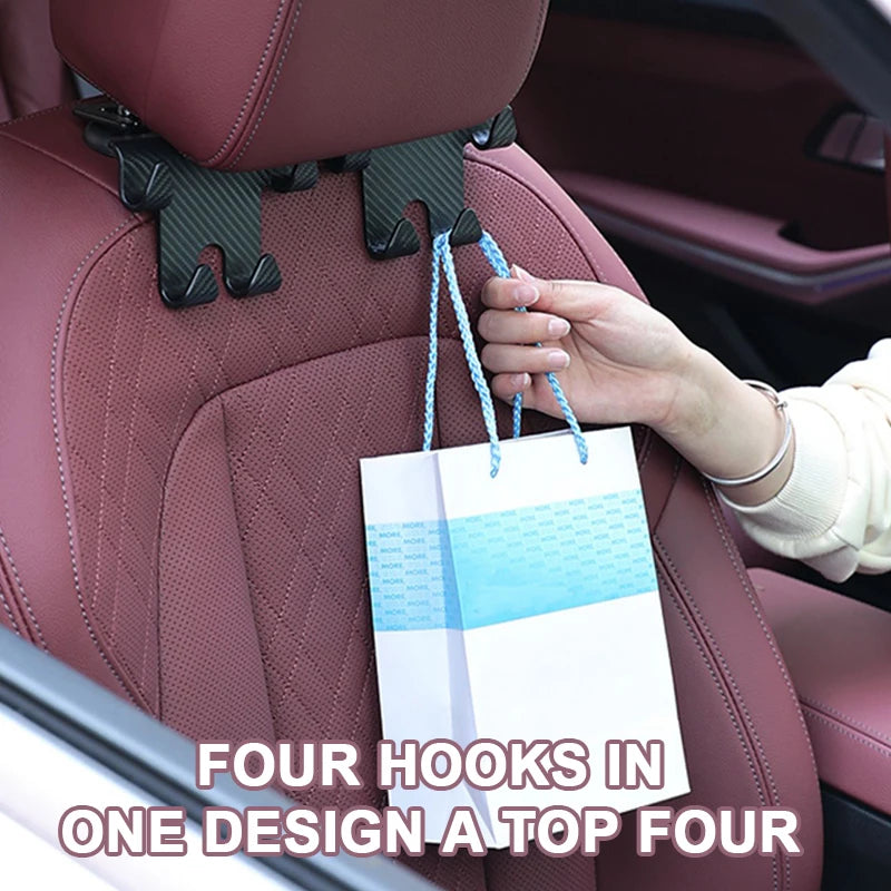 SEAMETAL Multifunctional Car Hook Headrest Seat Back Hanging Hook Carbon Fiber Decoration Large Load-Bearing Hanger for Rear Row