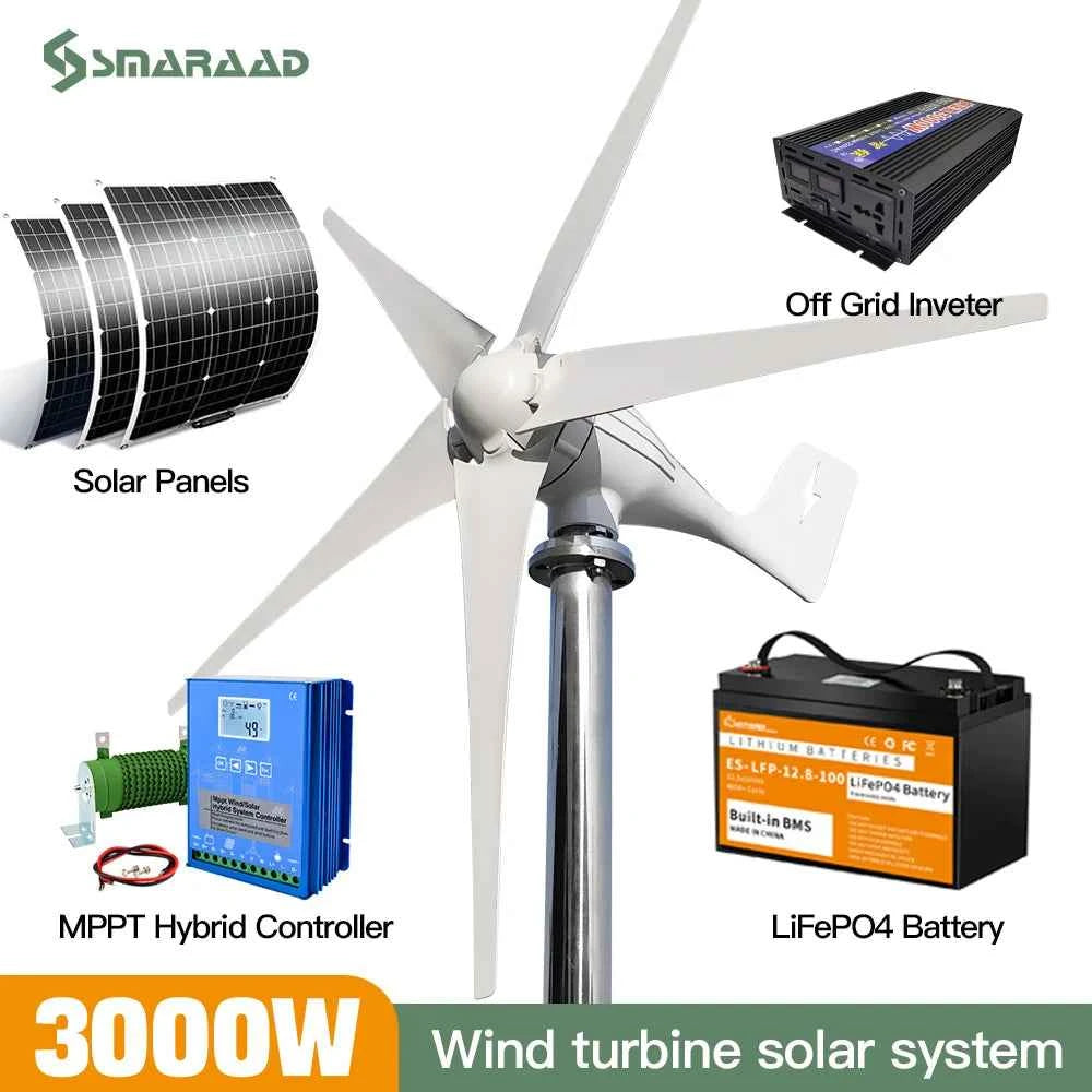 3000W Wind Turbine Generator with MPPT Controller for Off-Grid Home System
