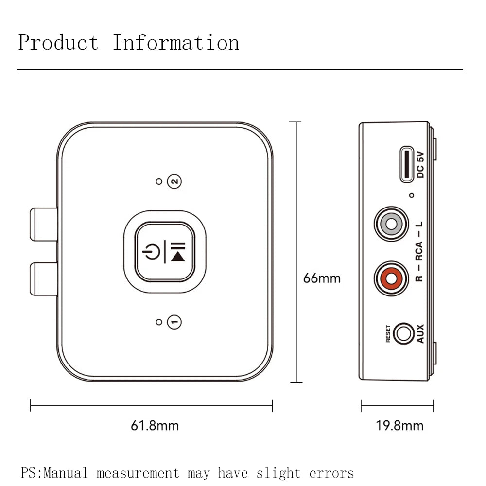 Bluetooth 6.0 Receiver 3.5mm AUX Jack RCA Wireless Adapter Built-in Mic Stereo Music Wireless Adapter For Home Speaker/Amplifier