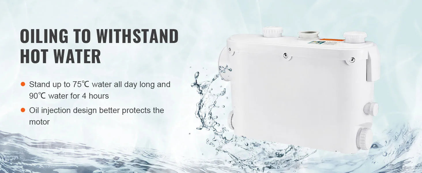 SucceBuy Macerator Pump 500W 29GPM Flow 26ft/8 m Head Wall-Hung Toilet Pump, 4 Water Inlets Waste Water Disposal Upflush Machine