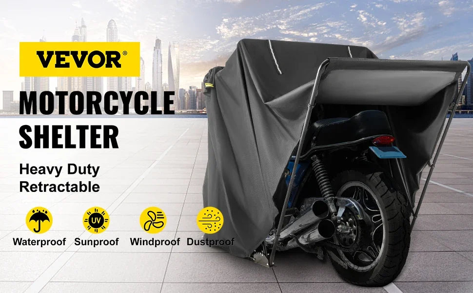 Tienda Refugio Impermeable para Motocicleta con Estructura de Acero y Cubierta de Almacenamiento de 106"