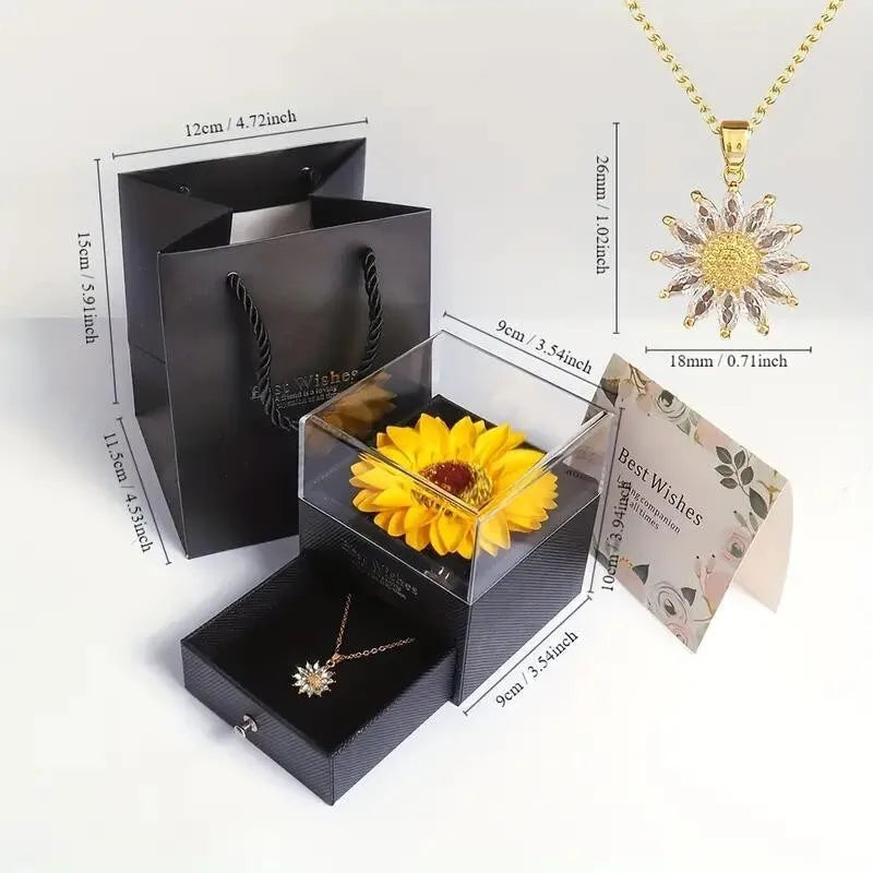 Timeless Affection Sunflower Necklace Gift Box Set - Perfect for Anniversaries, Mother's Day & More - Ideal Gift for Girlfriend