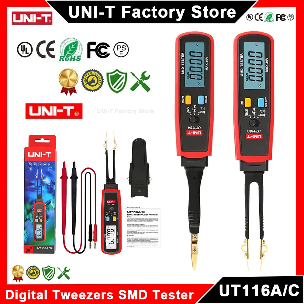 UNI-T UT116A UT116C Digital Tweezers SMD Tester LED Diode Electronic Component Tester Resistance Capacitor Electrical Multimeter