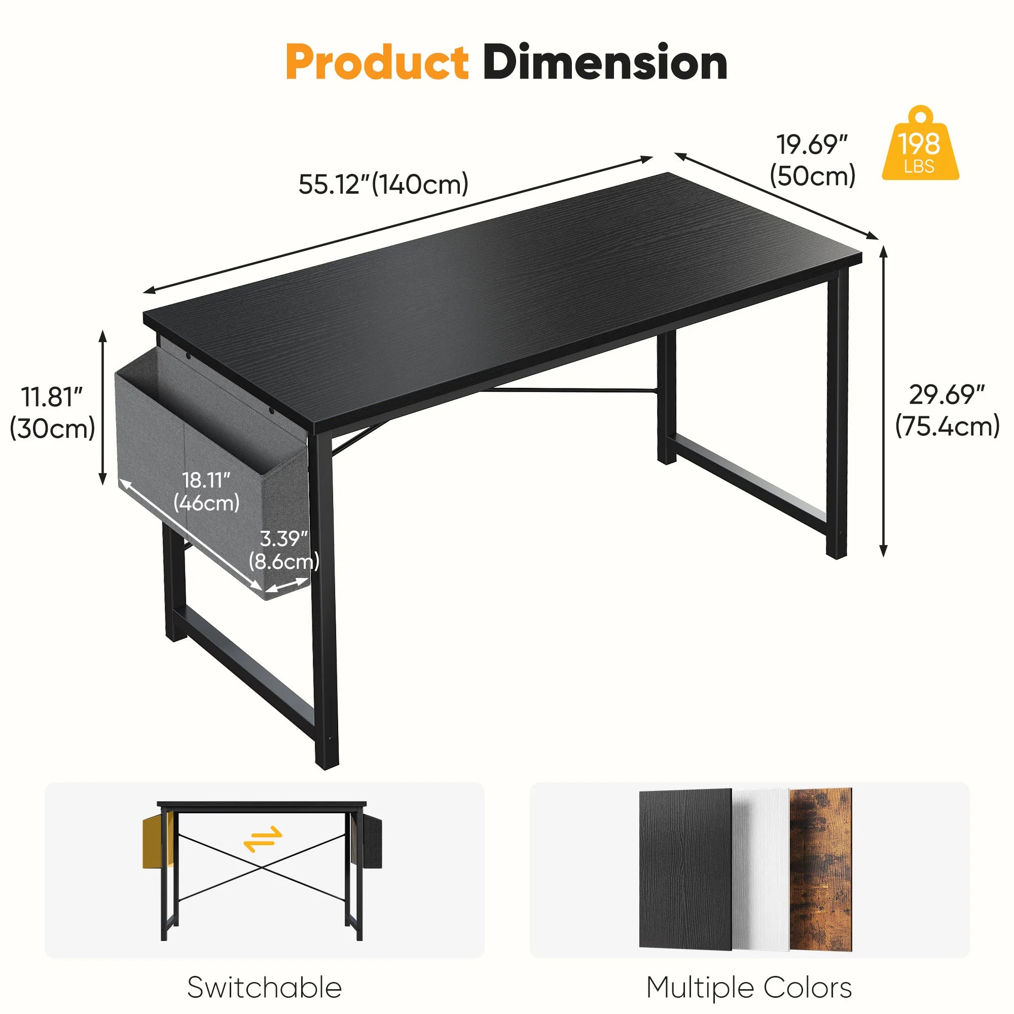 Computer Desk 31–55 Inch Writing & Gaming Table with Side Storage Bag