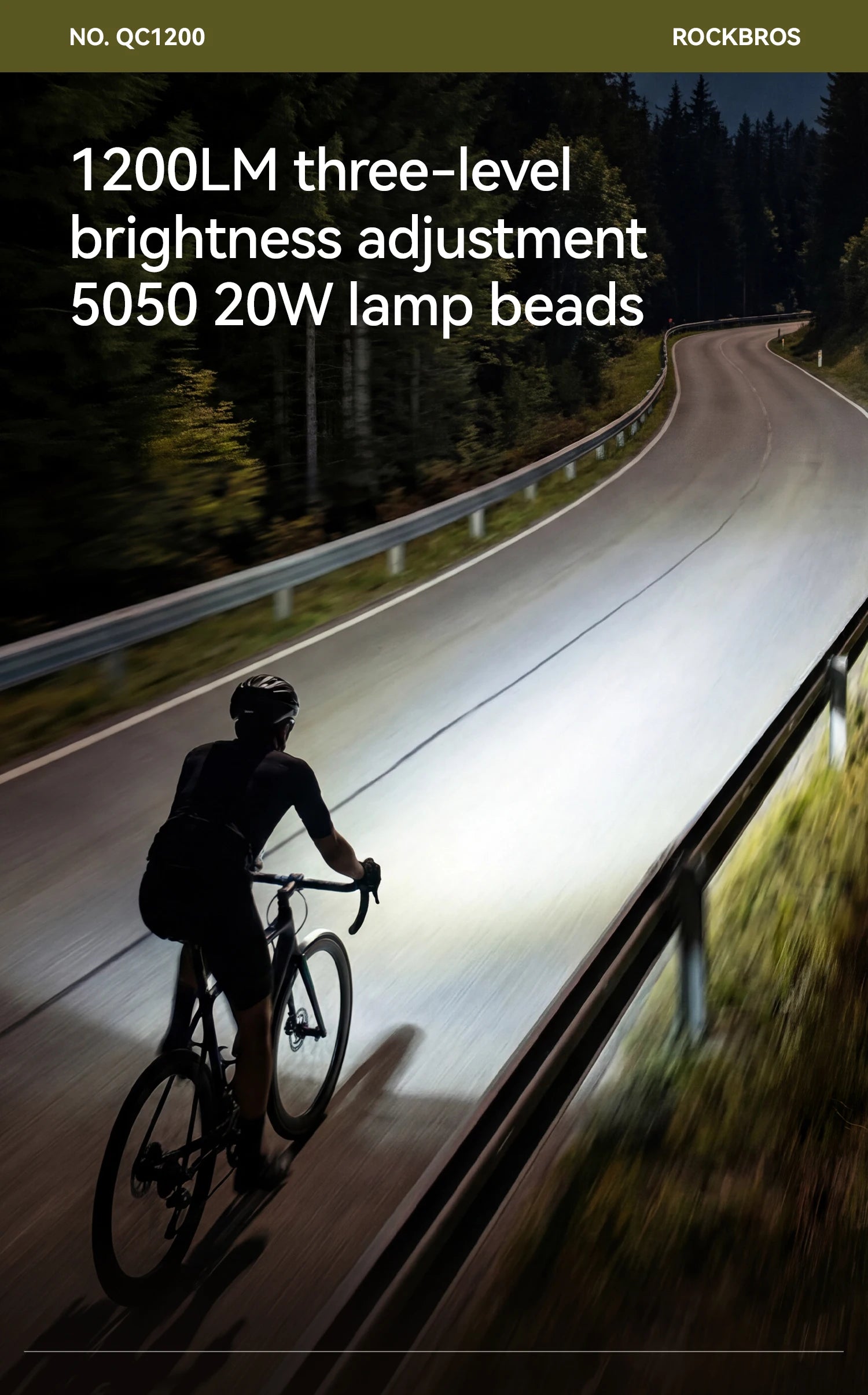 Luz Delantera para Bicicleta de 1200LM Recargable por USB, Impermeable IPX6