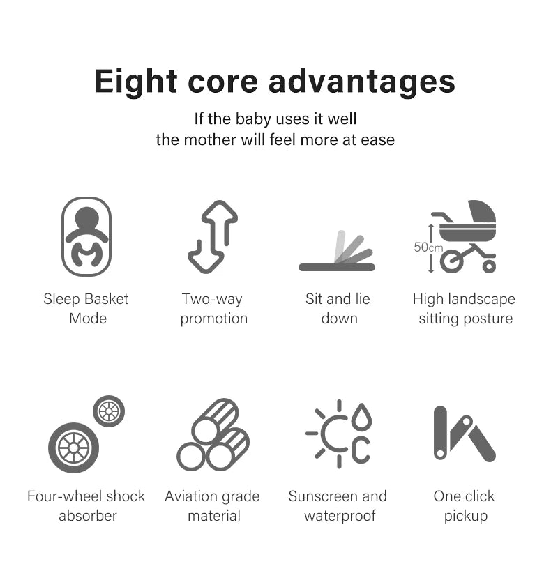 3 in 1 Luxury Baby Stroller High-Landscape Travel Pram