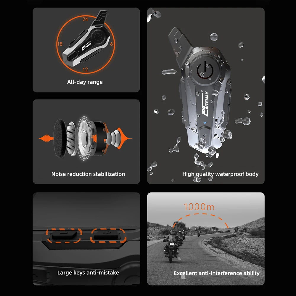 1/2Pcs Bluetooth Motorcycle Helmet Intercom Headset 1000M For 2 Rider Intercomunicador Moto Wireless Interphone Handsfree Call