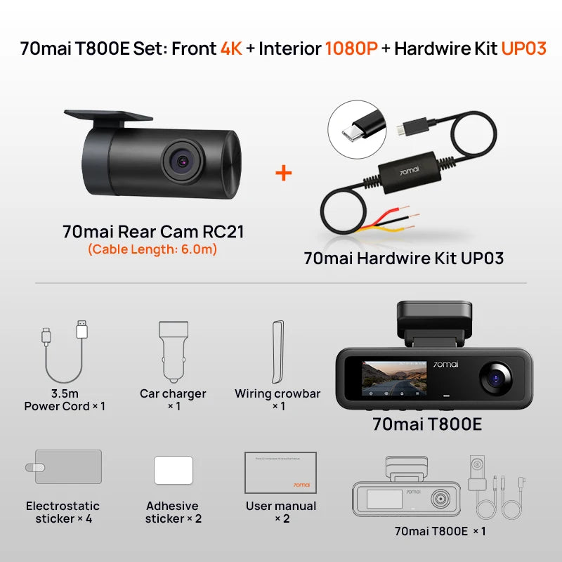 4K 3-Channel Dash Cam with Front, Rear & Interior Recording